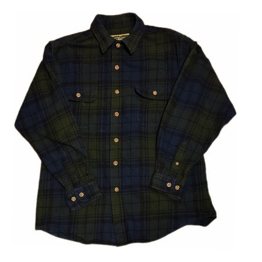 Vtg Y2K Mens Black Watch Plaid Button Up Flannel Shirt L Field & Stream Workwear